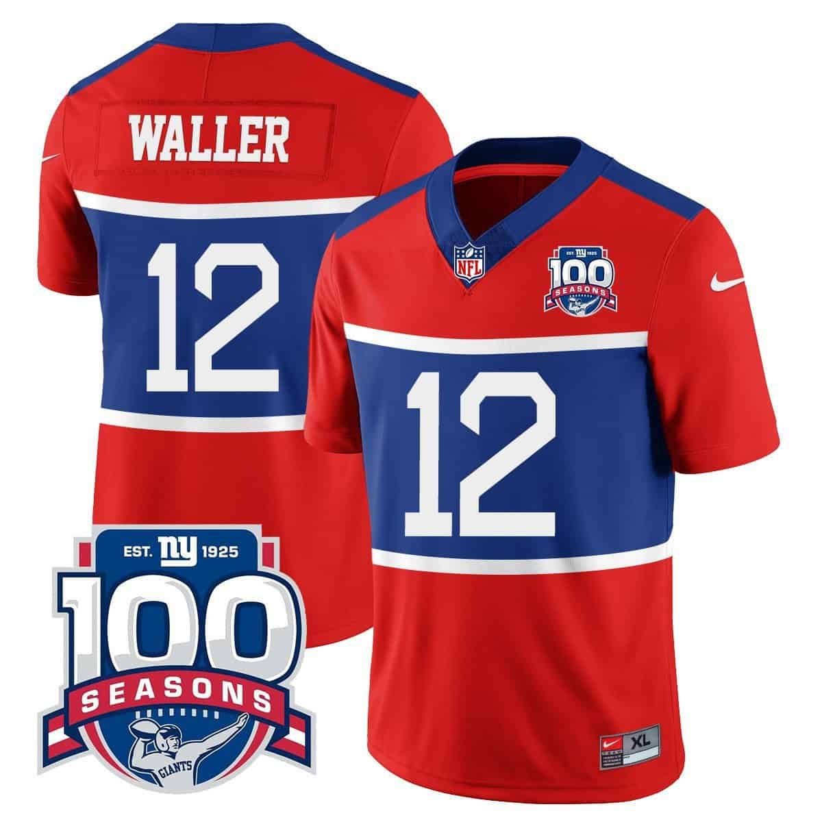 Men New York Giants #12 Waller 2024 Nike Century Red 100TH Season Commemorative Vapor NFL Jersey